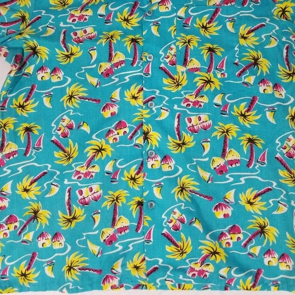 Vintage Sun Country 1980's Turquoise Blue Hawaiian - Picture 2 of 4